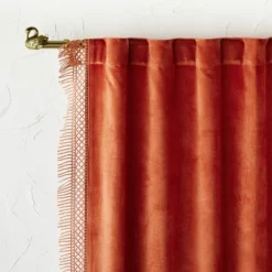 1pc Light Filtering Velvet Macrame Trim Window Curtain Panel Burnt Orange - Opalhouse™ Designed With Jungalow™ -Opalhouse Store GUEST 9bfd56a0 ad5c 4df0 98b1 851ec6623ce3